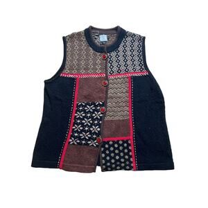 Clare Patch Work Button-Up Vest Women Size L